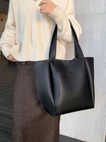 New Fashion Large Capacity Casual Versatile Retro Litchi Grain Solid Color Minimalist Elegant Outing Shopping Commuting Handbag Practical For Office Lady College Student Daily Use Soft Leather Tote Bag