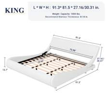 Allewie Upholstered Full/Queen/King Size Platform Bed Frame Modern Low Profile Sleigh Bed With Faux Leather Adjustable Headboard, Wood Slat Support, Easy Assembly, No Box Spring Needed, Black/White/Black And White * Bed Frame Queen Queen Bed Frame Bed Frame Full Full Size Bed Frame King Size Bed Frame Twin Bed Frame Room Decor Home Decor Christmas Decor Bedroom Decor Valentine Day Decor Storage Living Room Decor Furniture House Decor - 白色 - 查看 11
