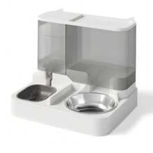 Gravity Cat Feeder And Water Dispenser, 2 In 1 Automatic Pet Waterer Detachable Stainless Steel Food Bowls Set , Dry Food Bowl And Watering Supplies Dispenser, Pet Food Storage For Small Dog Puppy Cat Kitten Pet Easy Clean - 灰色 - 查看 1