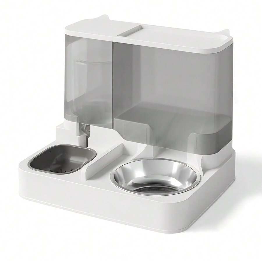 Gravity Cat Feeder And Water Dispenser, 2 In 1 Automatic Pet Waterer Detachable Stainless Steel Food Bowls Set , Dry Food Bowl And Watering Supplies Dispenser, Pet Food Storage For Small Dog Puppy Cat Kitten Pet Easy Clean - 灰色 - 查看 1
