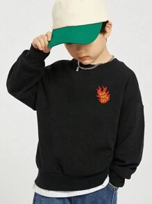 Tween 男童休闲火焰涂鸦卡通杜宾犬头和字母印花圆领套头运动衫