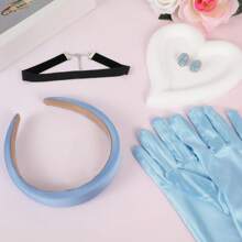 Costumes de princesse pour femmes, bandeau de tiare de princesse, gants longs bleus, collier ras-du-cou noir avec boucles d'oreilles en cristal de strass, costumes de princesse pour femmes à s'habiller