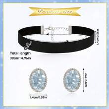 Costumes de princesse pour femmes, bandeau de tiare de princesse, gants longs bleus, collier ras-du-cou noir avec boucles d'oreilles en cristal de strass, costumes de princesse pour femmes à s'habiller