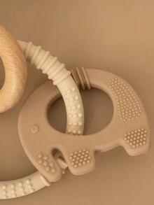 1pc Silicone Wooden Baby Teether Ring Rabbit And Elephant Shape Newborn Accessories Infants Gifts Teething Toy Health Care - Multicolor - View 8