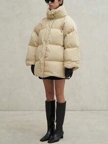 Abrigo holgado con cuello acolchado oversize - Albaricoque - Ver 4