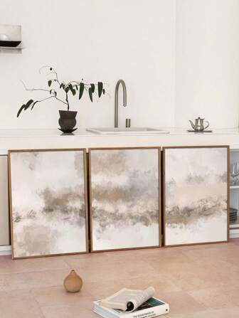 3 SZTUKI/ZESTAW Neutralne Abstrakcyjne Płótno Art Prints, Nowoczesne Minimalistyczne Pociągnięcia Pędzla, Skandynawski Styl Ścienny Sztuka, Wystrój Wnętrz Domu, Bez Ramy