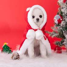 Pet Dog Winter Warm Clothes, Red Riding Hood Cape, Christmas Pet Cat Hooded Cloak Apparel Halloween Halloween Costumes - Red - View 5