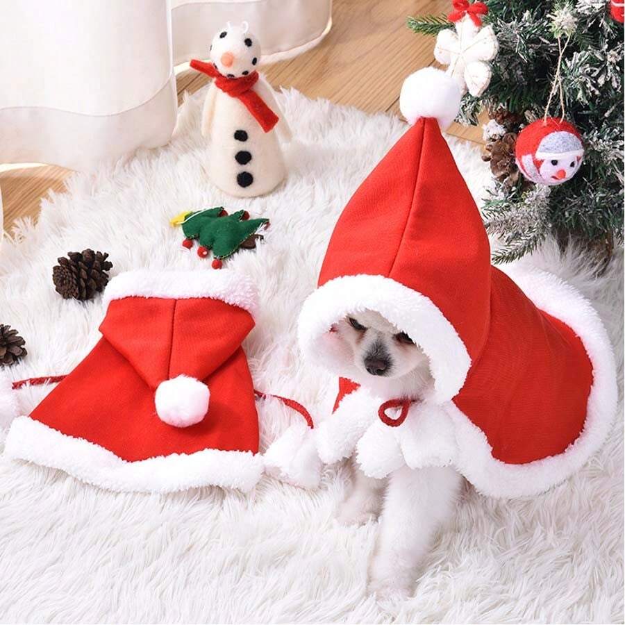 Pet Dog Winter Warm Clothes, Red Riding Hood Cape, Christmas Pet Cat Hooded Cloak Apparel Halloween Halloween Costumes - Red - View 1