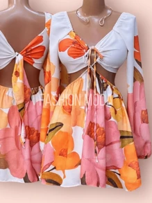 FASHION MODA Printed Jumpsuit (PRINT MAY VARY) - 橘色 - 查看 2