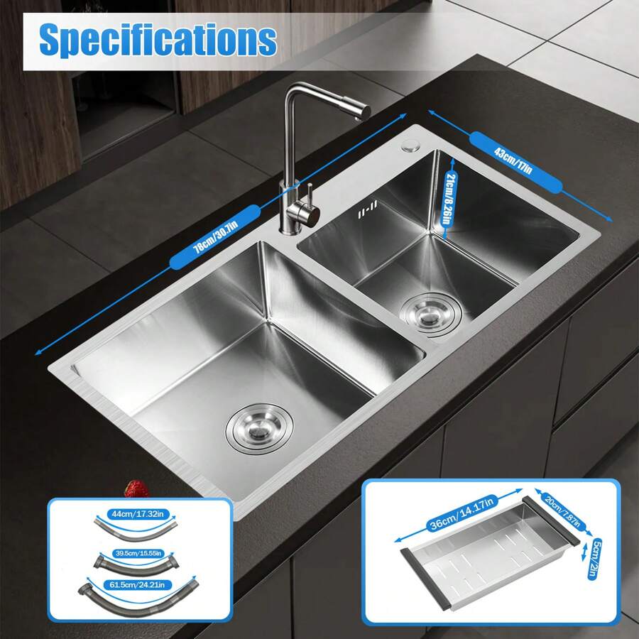SENDERPICK Double Bowl Stainless Steel Drop-In Kitchen Sink Dishwasher Vegetable Sink Home - Silver - View 1
