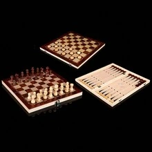 1 件 3 合 1 木制可折叠便携式国际象棋、跳棋和西洋双陆棋游戏套装 - 彩色 - 查看 1