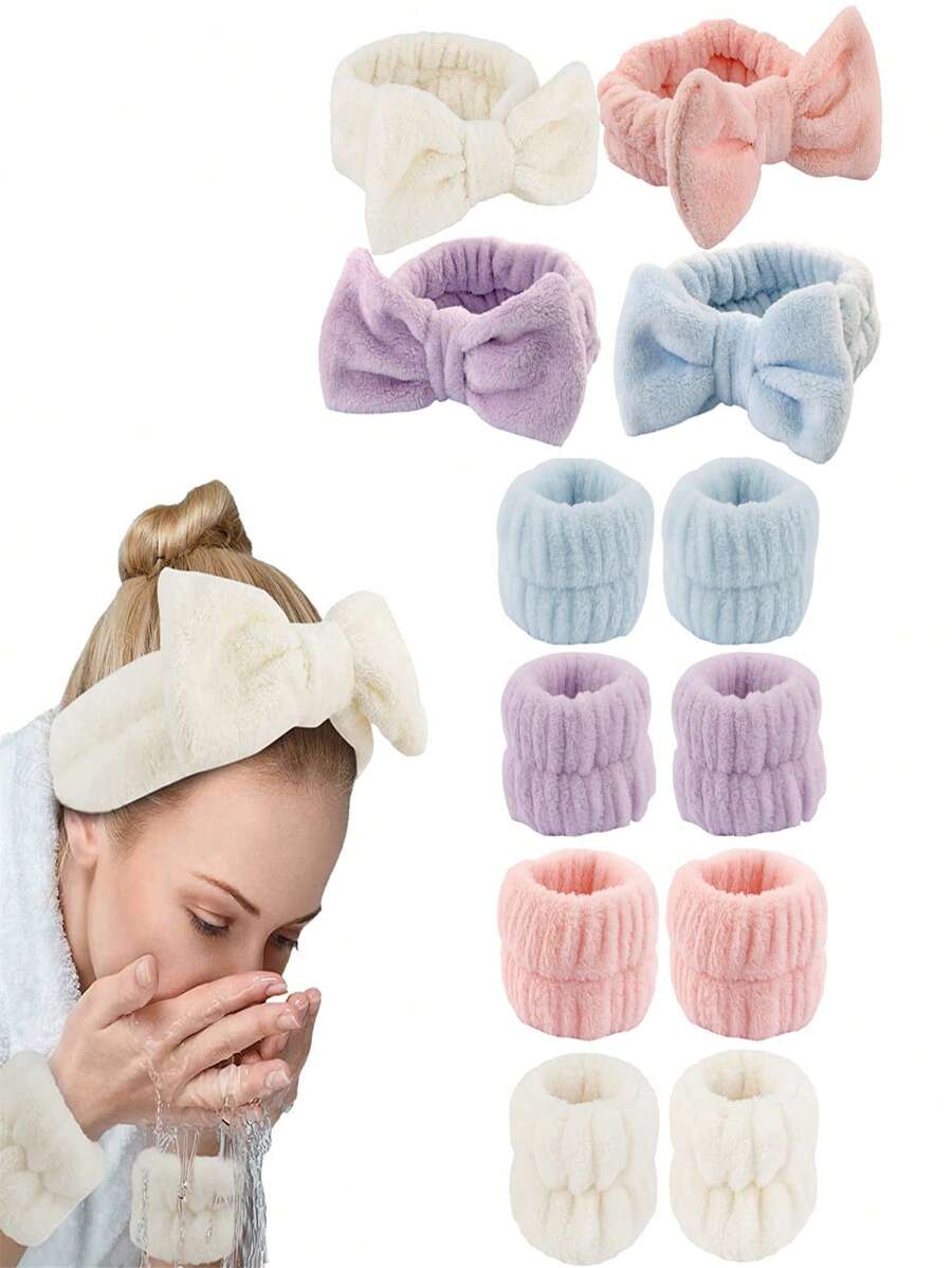 3PCS/2PCS/1PC Cute Bow Wash Hair Band Absorbent Wrist Band Apply Mask Special Hair Band Plush Wash Cuff Moisture-Proof Sleeve Sports Absorbent Waterproof Wipe Sweat Wristband Home Bathroom Decor Fall Decor Back To School - Shape - View 1