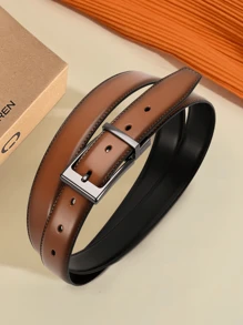1pc Leather Reversible Belts For Men - Double Style, Singular Elegance For Daily Use Halloween Summer, School - Black/Tan - View 2