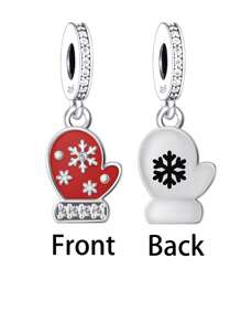 1pc 925 Sterling Silver Winter Glove Pendant With Cubic Zirconia Beads, Christmas Gift - Silver - View 1