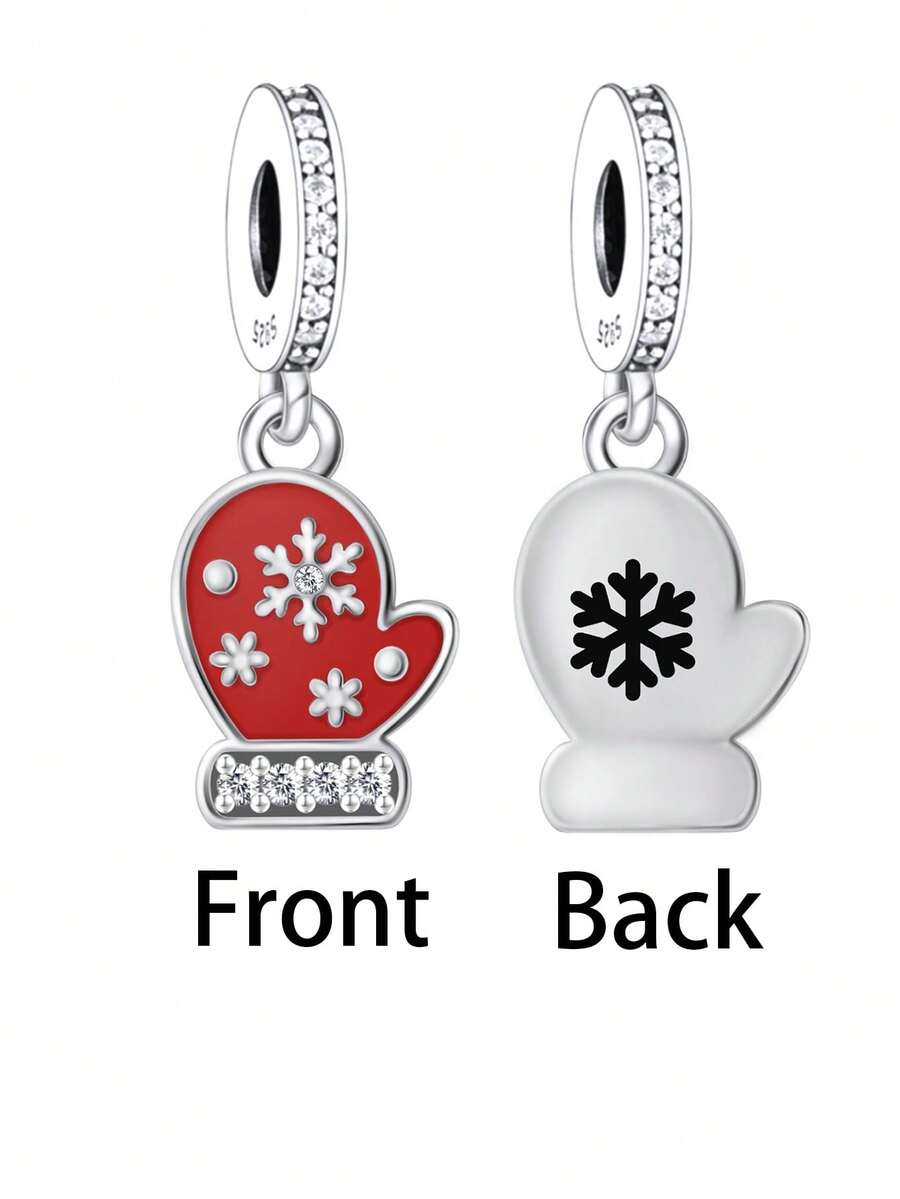 1pc 925 Sterling Silver Winter Glove Pendant With Cubic Zirconia Beads, Christmas Gift - Silver - View 1