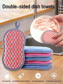 2pcs Double-Sided Sponge Scrub Pads, With Fine Fiber Hanging Ropes For Cleaning Dishes And Kitchen, Anti-Scratch, Absorbent, Magic Dishcloth, Suitable For Kitchen Cleaning - Multicolor - View 10