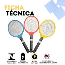 Rechargeable Electric Racket Bivolt Kills Mosquitoes Flies Dengue - 彩色 - 查看 2