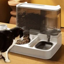 Gravity Cat Feeder And Water Dispenser, 2 In 1 Automatic Pet Waterer Detachable Stainless Steel Food Bowls Set , Dry Food Bowl And Watering Supplies Dispenser, Pet Food Storage For Small Dog Puppy Cat Kitten Pet Easy Clean - 灰色 - 查看 10