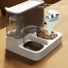 Gravity Cat Feeder And Water Dispenser, 2 In 1 Automatic Pet Waterer Detachable Stainless Steel Food Bowls Set , Dry Food Bowl And Watering Supplies Dispenser, Pet Food Storage For Small Dog Puppy Cat Kitten Pet Easy Clean - 灰色 - 查看 4