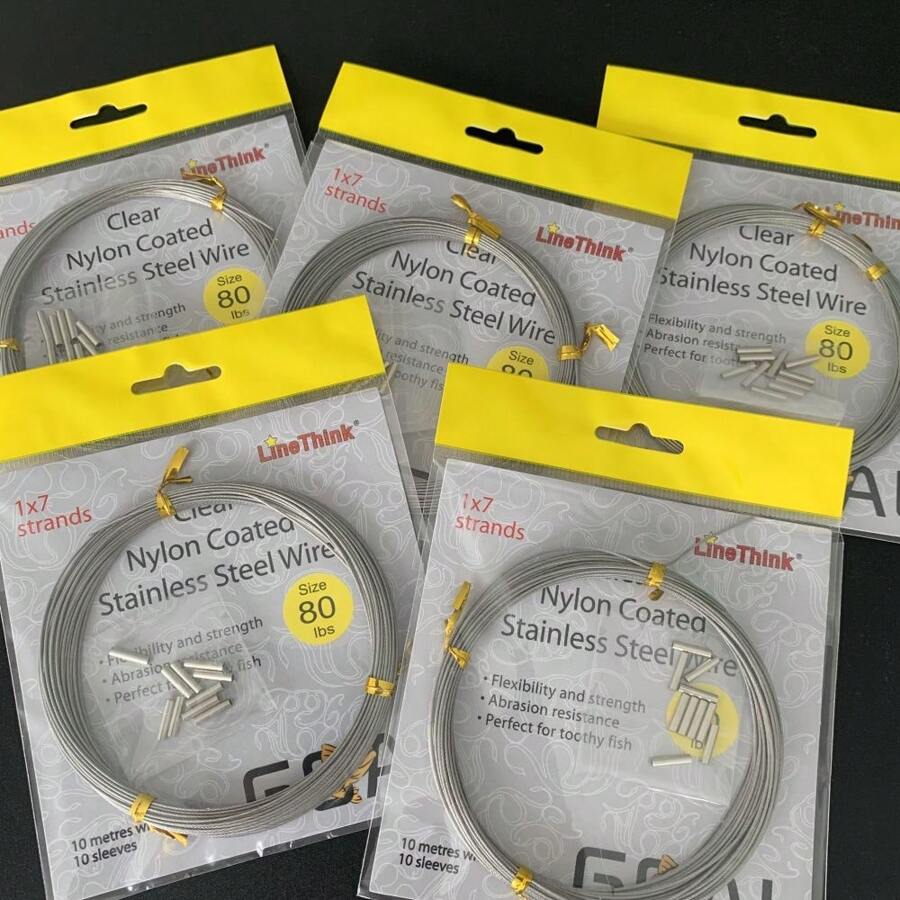 LineThink GOAL 1 件装 10 米 7 股编织不锈钢丝，带 10 个套管，耐用的海钓鱼线，柔韧性、强度和耐磨性，非常适合用于有牙齿的鱼、户外悬挂、晾衣绳、花园围栏 - 銀色 - 查看 1