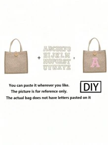 1 Mini Towel Embroidered With Initial Letter Pattern Handbag, Printed Linen Handbag, Small Flower Linen Button Decoration Handbag, Simple Large Capacity Handbag, Portable Leisure Storage Handbag, Multi-Functional Shopping Bag