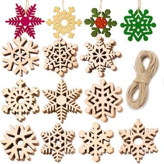 Christmas Wooden Snowflake Ornaments Unfinished DIY Wood Snowflake Cutouts Christmas Tree Hanging Ornaments With Strings For DIY Christmas Decorations Crafts,Christmas