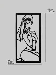 1 pièce Décoration murale artistique en métal avec lignes et courbes, représentant une femme avec une jambe pliée et une expression timide, 45x23cm, canevas, affiche
