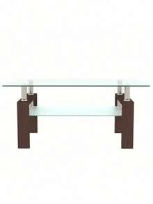 White Coffee Table, Clear Coffee Table, Modern Side Center Tables For Living Room, Living Room Furniture - Quả óc chó + Kính-2 - Xem 4