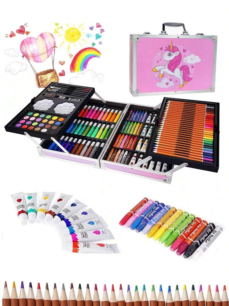 Professional Art Set, Colored Pencils Drawing Kit 145pcs - Pink - View 1