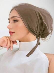 1 pieza Gorra interior para mujer, gorro turbante hiyab Amira, sólido elástico en la barbilla, accesorio de velo diario para ropa Abaya - A - Ver 3