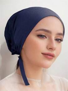 1 pieza Gorra interior para mujer, gorro turbante hiyab Amira, sólido elástico en la barbilla, accesorio de velo diario para ropa Abaya - A - Ver 5