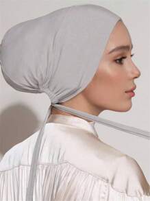 1 pieza Gorra interior para mujer, gorro turbante hiyab Amira, sólido elástico en la barbilla, accesorio de velo diario para ropa Abaya - A - Ver 2