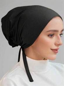 1 pieza Gorra interior para mujer, gorro turbante hiyab Amira, sólido elástico en la barbilla, accesorio de velo diario para ropa Abaya - A - Ver 1
