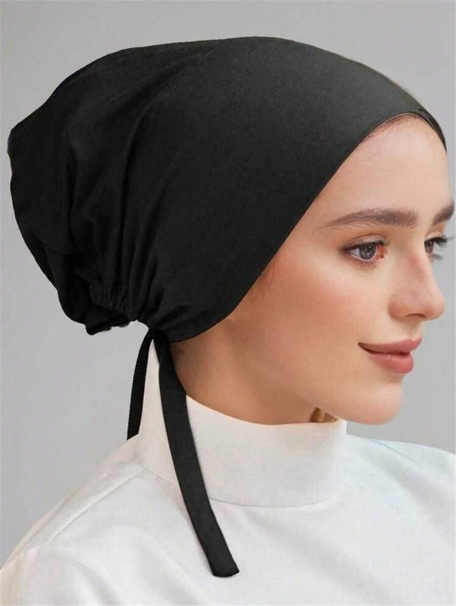 1 pieza Gorra interior para mujer, gorro turbante hiyab Amira, sólido elástico en la barbilla, accesorio de velo diario para ropa Abaya - A - Ver 1