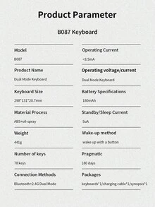 Teclado inalámbrico de modo dual 2.4G/Bluetooth B087, con función de conmutación conveniente, compatible con hasta 3 dispositivos, diseño ultrafino, compatible con PC, portátil, Windows, Chrome OS, Android, iPadOS y Apple TV - Gris - Gris - Ver 8