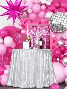 1pc Sequin Tablecloth Round Glitter Pleated Tablecloth Cover Wedding Birthday Party Bride Shower