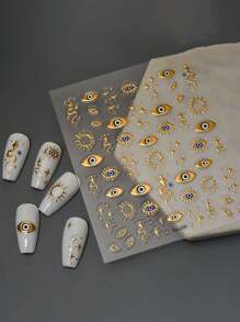 1 pezzo Nuovi adesivi per manicure a forma di stella a quattro punte alla moda di stile europeo e americano, decalcomanie per unghie in foglia d'oro a tema occhi e totem di serpente 5D