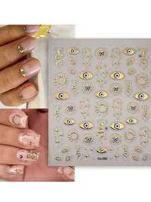 1 pezzo Nuovi adesivi per manicure a forma di stella a quattro punte alla moda di stile europeo e americano, decalcomanie per unghie in foglia d'oro a tema occhi e totem di serpente 5D