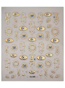 1 pezzo Nuovi adesivi per manicure a forma di stella a quattro punte alla moda di stile europeo e americano, decalcomanie per unghie in foglia d'oro a tema occhi e totem di serpente 5D