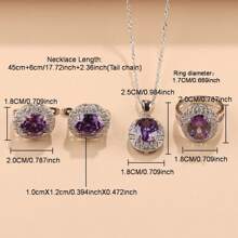 4 件 925 镀银时尚婚礼大首饰套装新娘服装彩色锆石耳环和吊坠戒指耳环女士圣诞节和感恩节生日礼物