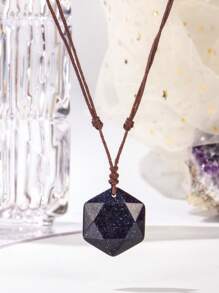 1PC/ Natural Stone Hexagonal Cut Hexagram Star Pendant Handwoven Adjustable Fashion Personalized Neutral Pendant Necklace, Holiday Party To Send Friends Jewelry Gift - Necklace - View 10