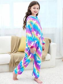 女童彩虹星空猫耳睡衣连体裤 - 彩色 - 查看 7