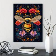 1pc Colorful Plant Flowers And Bee Canvas Art Printing Poster - Canvas Wrapped Framed - Gothic Floral Wall Decoration Ideal For Bedroom, Hallway, Office, Living Room Home Decoration, Wall Art Decoration