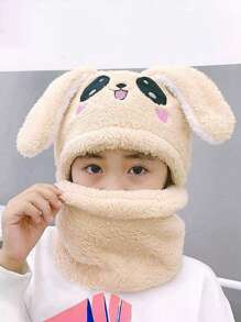 1pc 儿童帽子围巾两用口罩围巾帽子秋冬季女童宝宝保暖可爱针织帽 - 彩色 - 查看 17