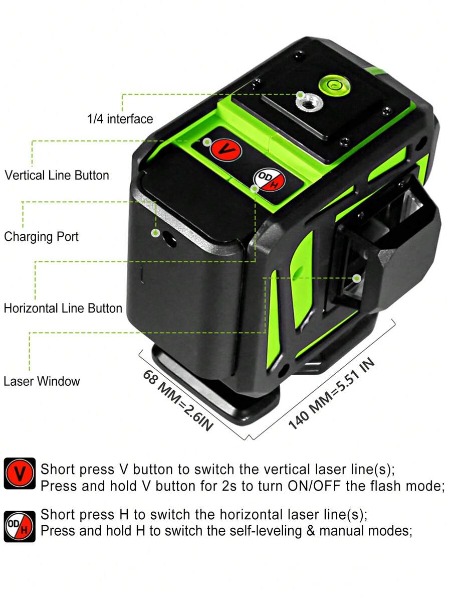 Clubiona IE12C Set With 360 Rotating Base Green Beam Cross Line Laser ...