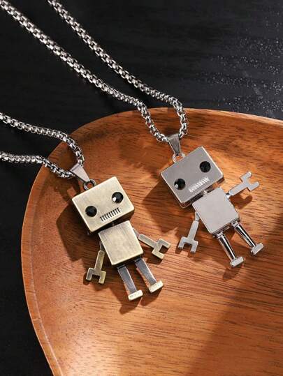 1/2/3pcs Punk Robot Stainless Steel Pendant Necklace, Funky Cool Robot Necklace Cute Accessories For Boys, The Ideal Choice For Boy And Girls' Gifts At Back-To-School Season, Thanksgiving And Christmas Parties