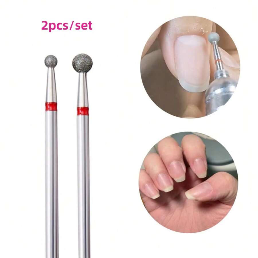 2Pcs Ball Rhinestone Drill Bits Set, 3/32'' Cuticle Clean Ball Head Nail Bit For Electric Machine, Nail File Gel Polishing Head Acrylic Manicure Pedicure Cuticle Tools(2PCS) - White - View 1