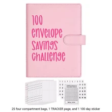 100 Envelope Challenge Binder Cash Savings Challenge Book Saving Money Envelope. - Pink - View 1