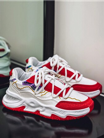 New Autumn/Winter Men's Outdoor Casual Durable Thick-Sole Shock-Absorbing Lace-Up Low-Top Chunky Sneakers