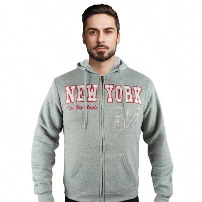 Sudadera Con Borrega Para Caballero Con Capucha Estampado NEW YORK